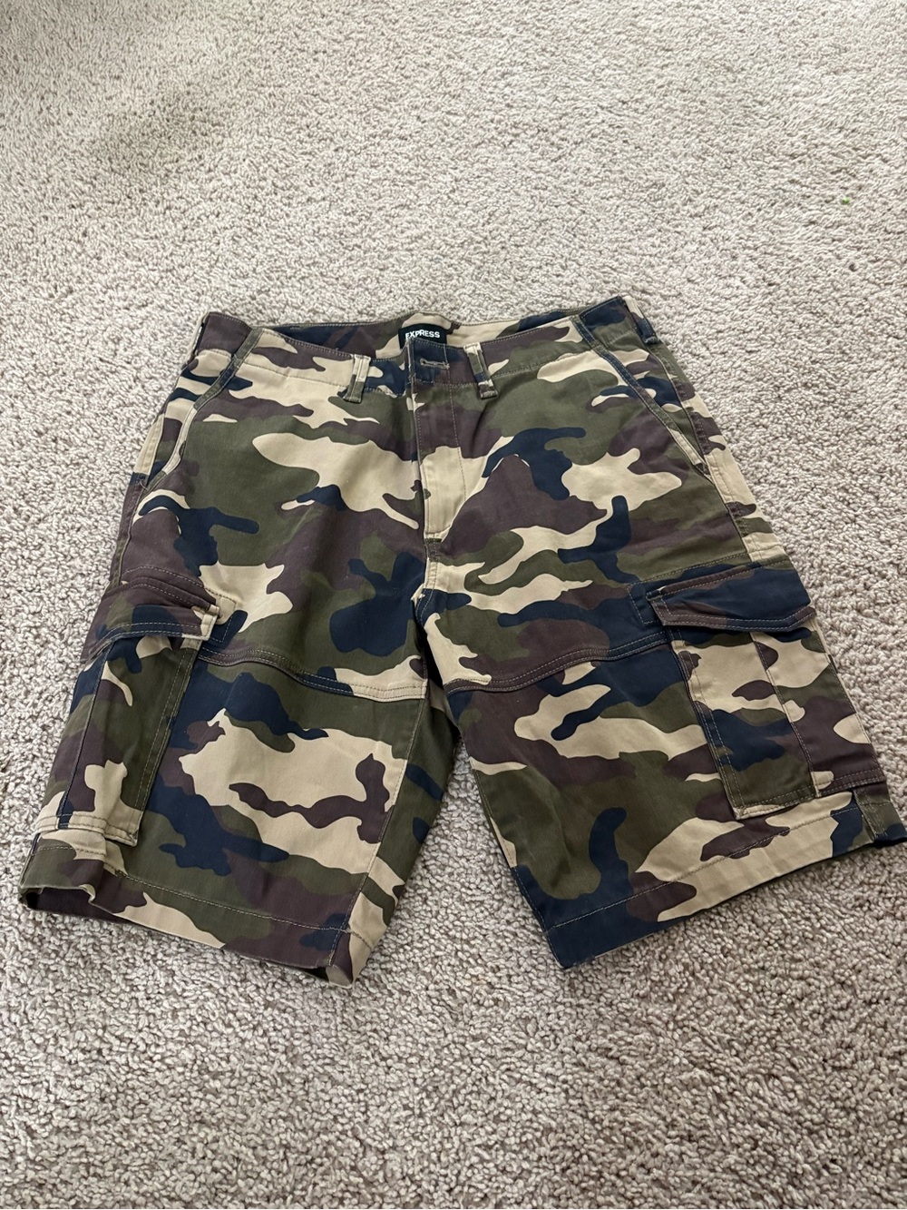 Express Men’s Camo Cargo Shorts - Olive Green Multicolor